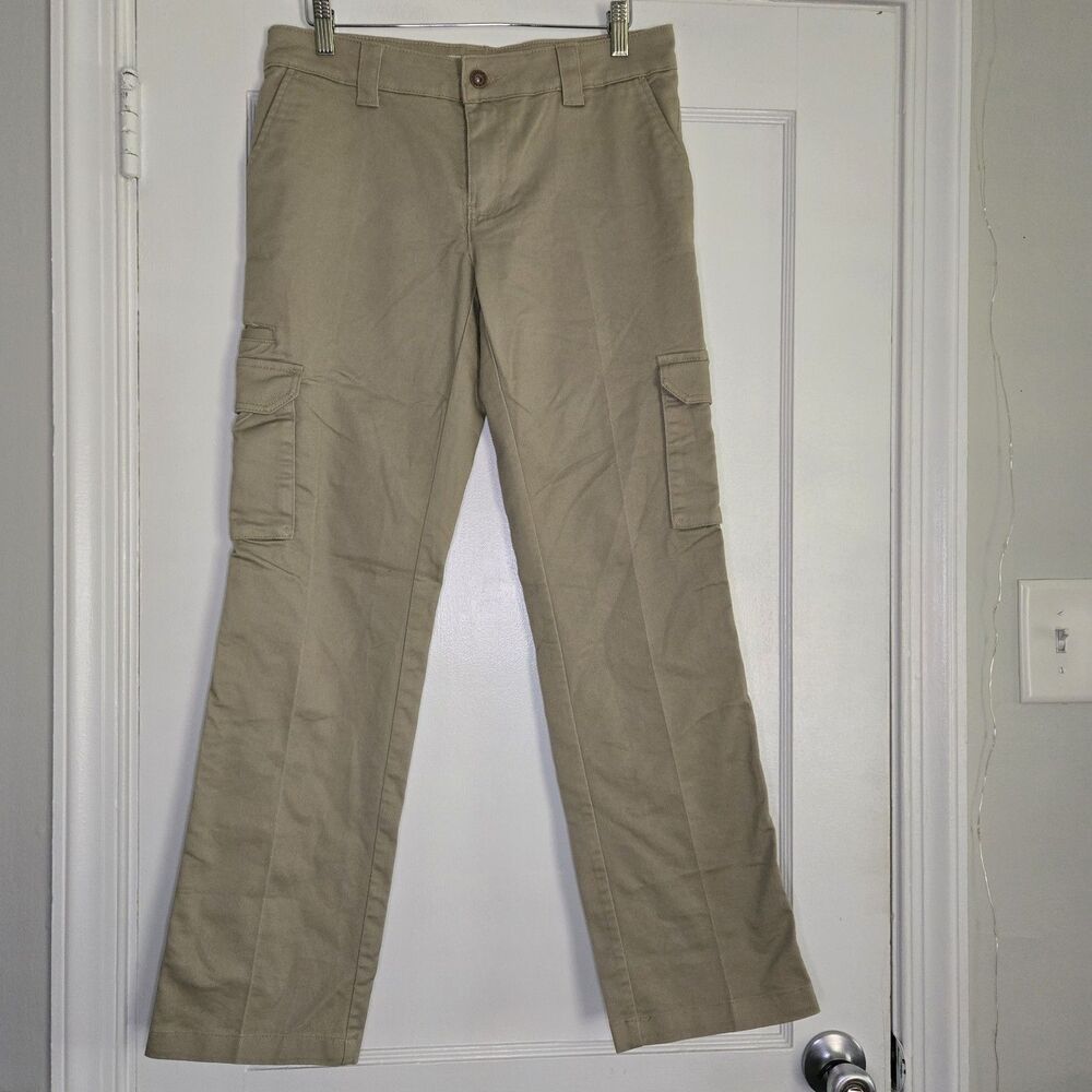 Dickies Cargo Pants Womens Beige Relaxed Fit Straight Leg Twill